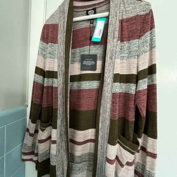 bobeau Sweaters - Red and Green Striped Cardigan Sweater